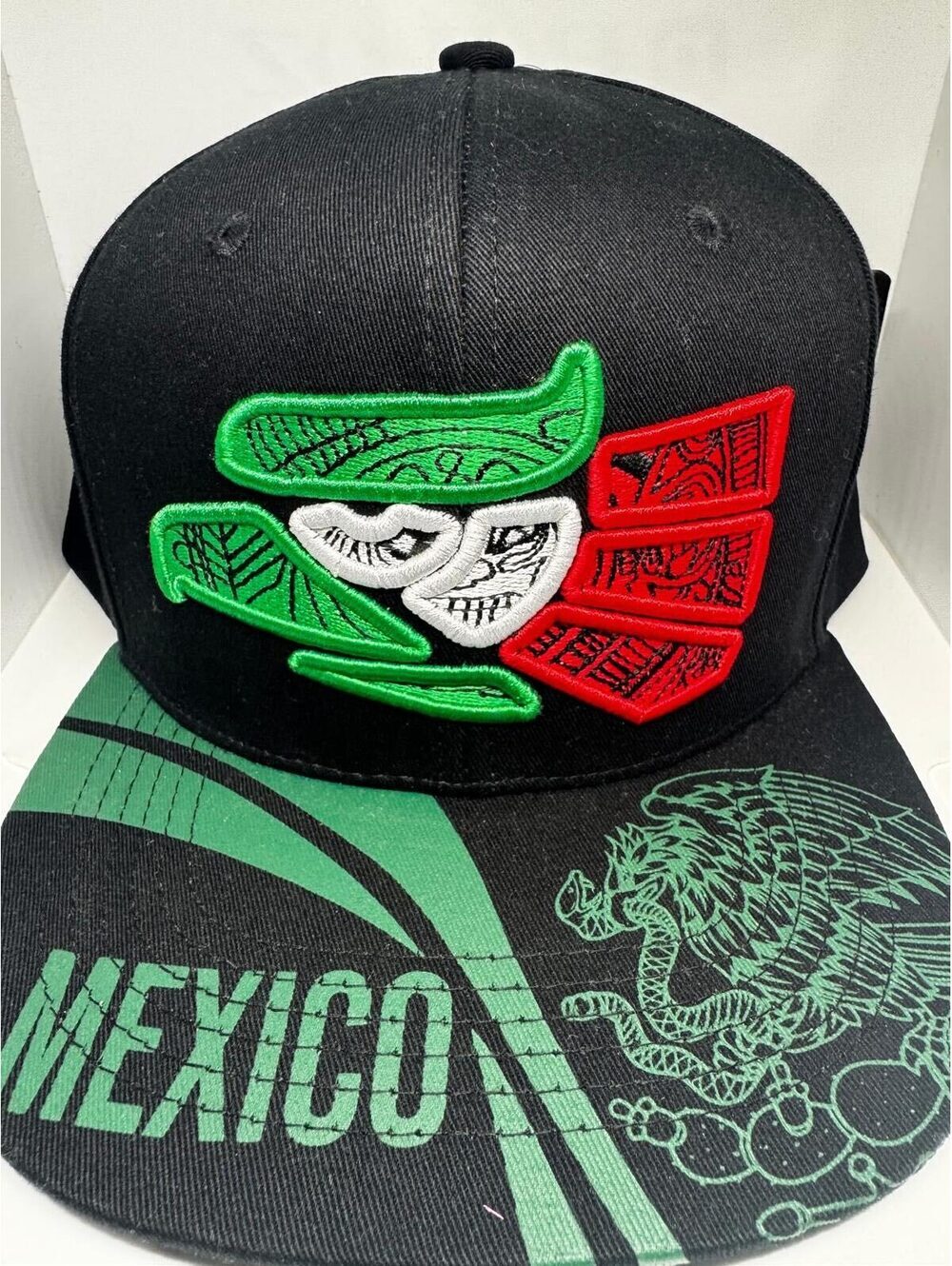 Wynn Headwear Mexico Wing Logo Snapback Hat Black Green Brim